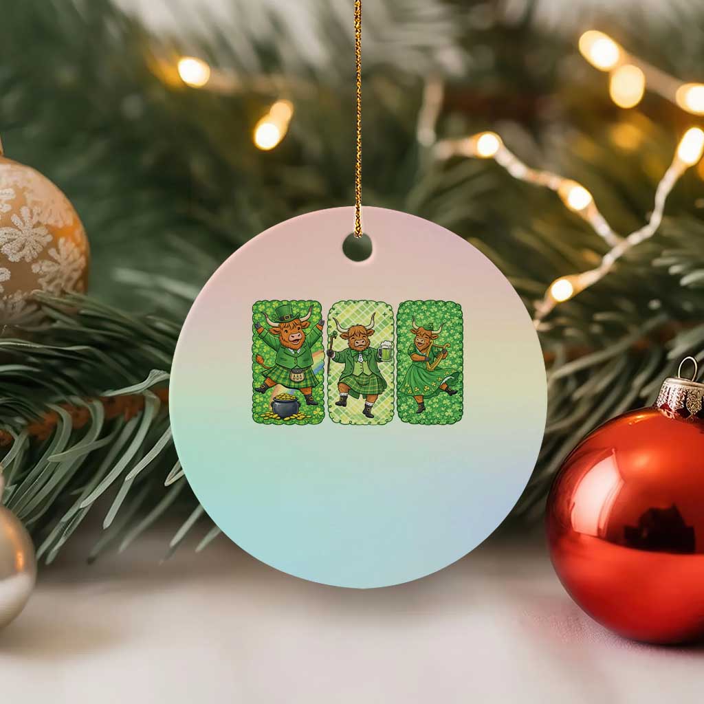 Vintage Highland Cow St Patricks Day Ceramic Ornament Farm Lover Gift TS12 1pc Pastel Print Your Wear