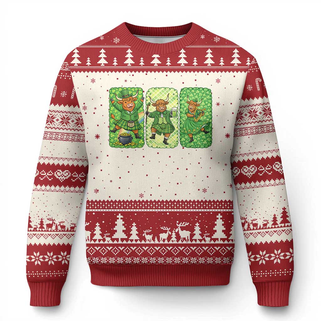 Vintage Highland Cow St Patricks Day Ugly Christmas Sweater Farm Lover Gift TS12 Beige Red Print Your Wear
