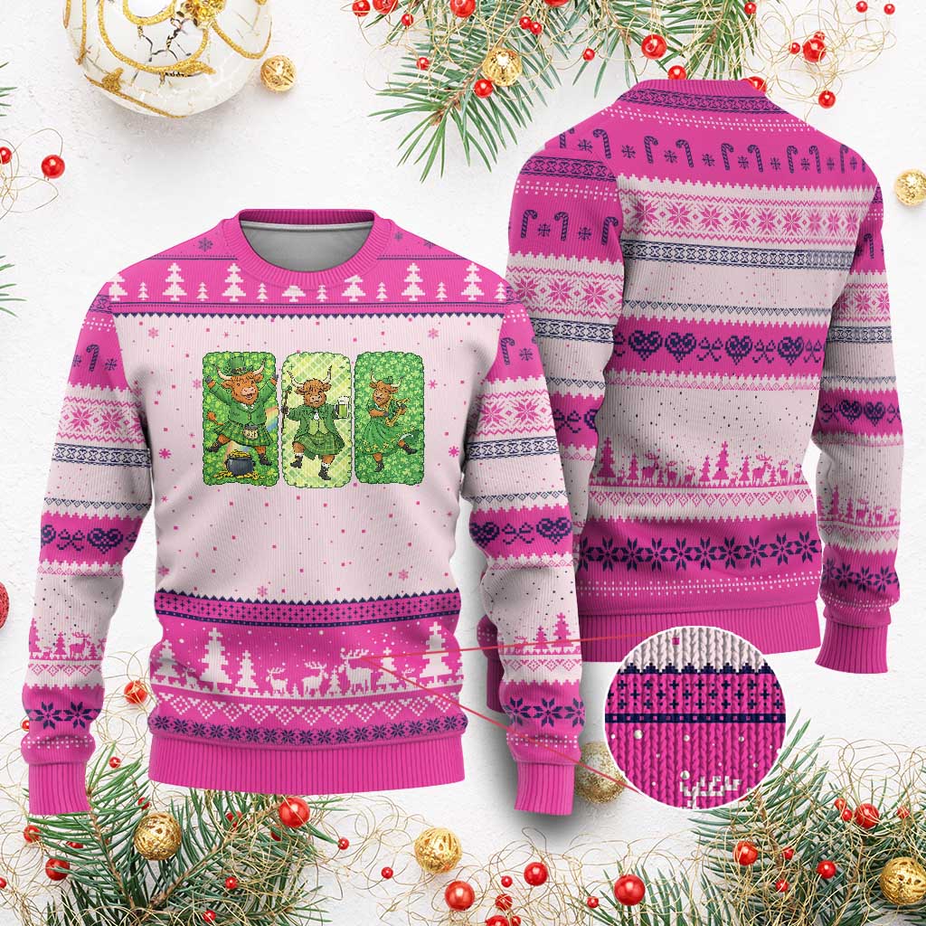 Vintage Highland Cow St Patricks Day Ugly Christmas Sweater Farm Lover Gift TS12 Hot Pink Print Your Wear