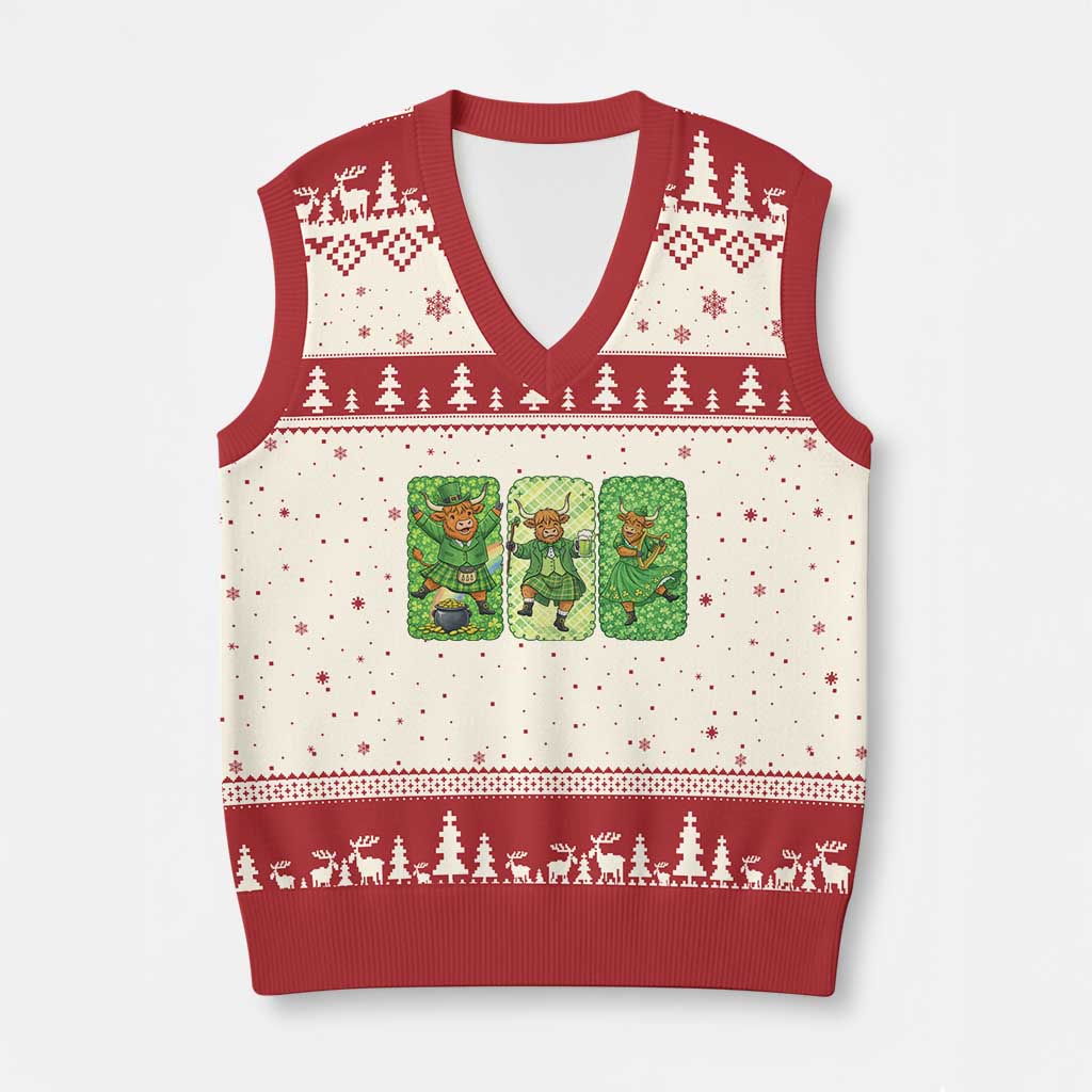 Vintage Highland Cow St Patricks Day V-Neck Knit Sweater Vest Farm Lover Gift TS12 Beige Red Print Your Wear
