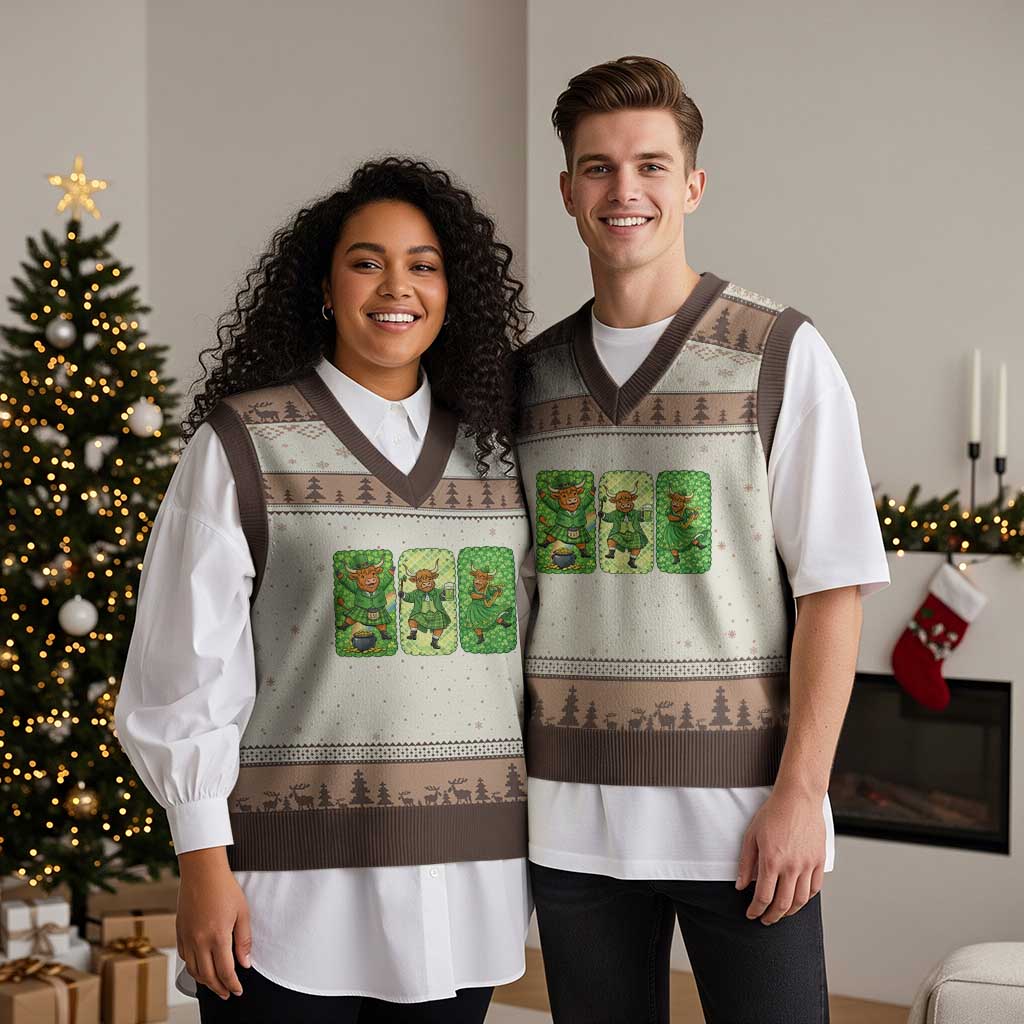 Vintage Highland Cow St Patricks Day V-Neck Knit Sweater Vest Farm Lover Gift TS12 Mocha Mousse Print Your Wear