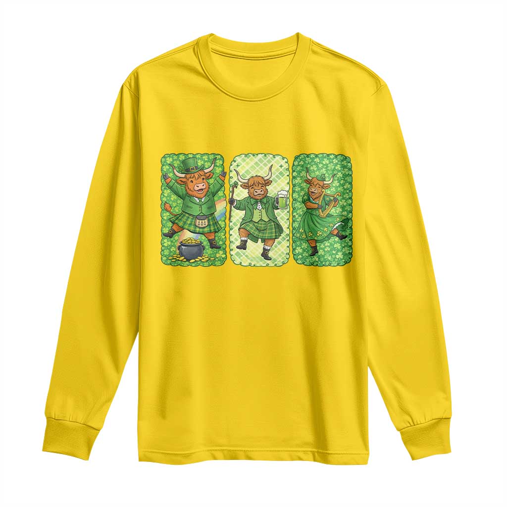 Vintage Highland Cow St Patricks Day Long Sleeve Shirt Farm Lover Gift TS12 Daisy Print Your Wear