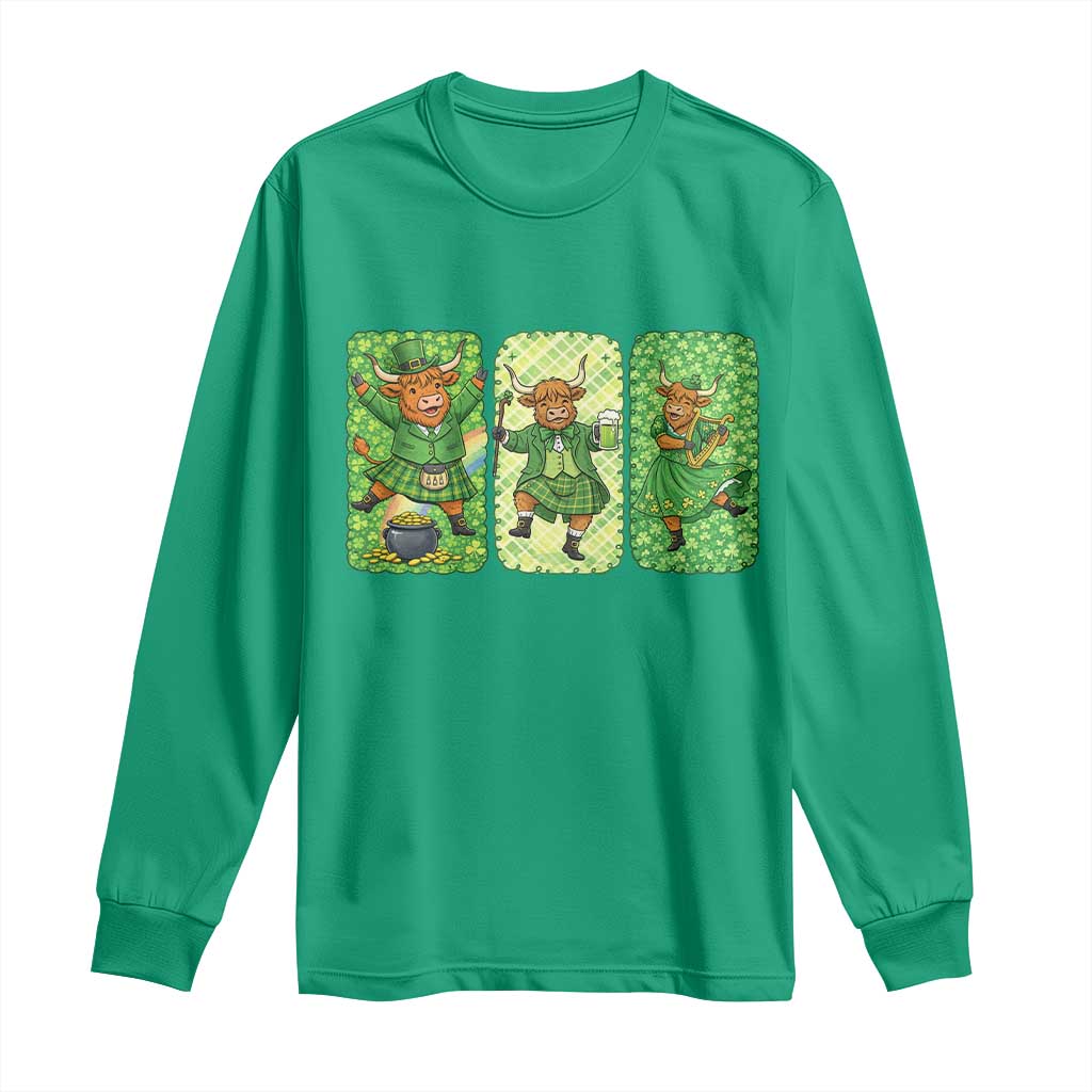Vintage Highland Cow St Patricks Day Long Sleeve Shirt Farm Lover Gift TS12 Irish Green Print Your Wear