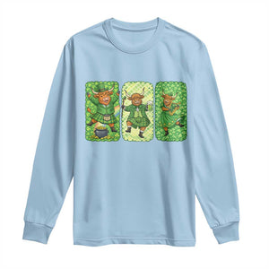 Vintage Highland Cow St Patricks Day Long Sleeve Shirt Farm Lover Gift TS12 Light Blue Print Your Wear