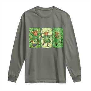 Vintage Highland Cow St Patricks Day Long Sleeve Shirt Farm Lover Gift TS12 Military Green Print Your Wear
