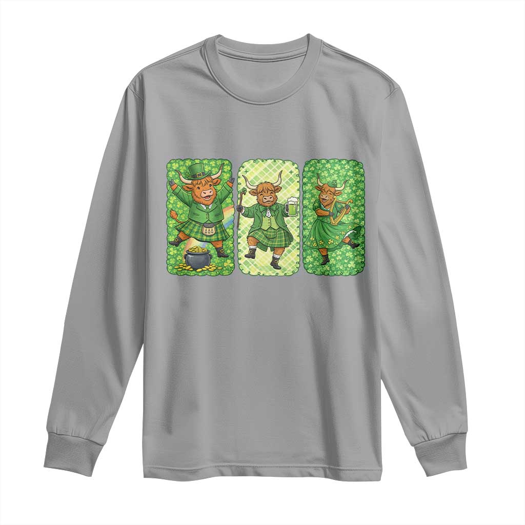Vintage Highland Cow St Patricks Day Long Sleeve Shirt Farm Lover Gift TS12 Sport Gray Print Your Wear