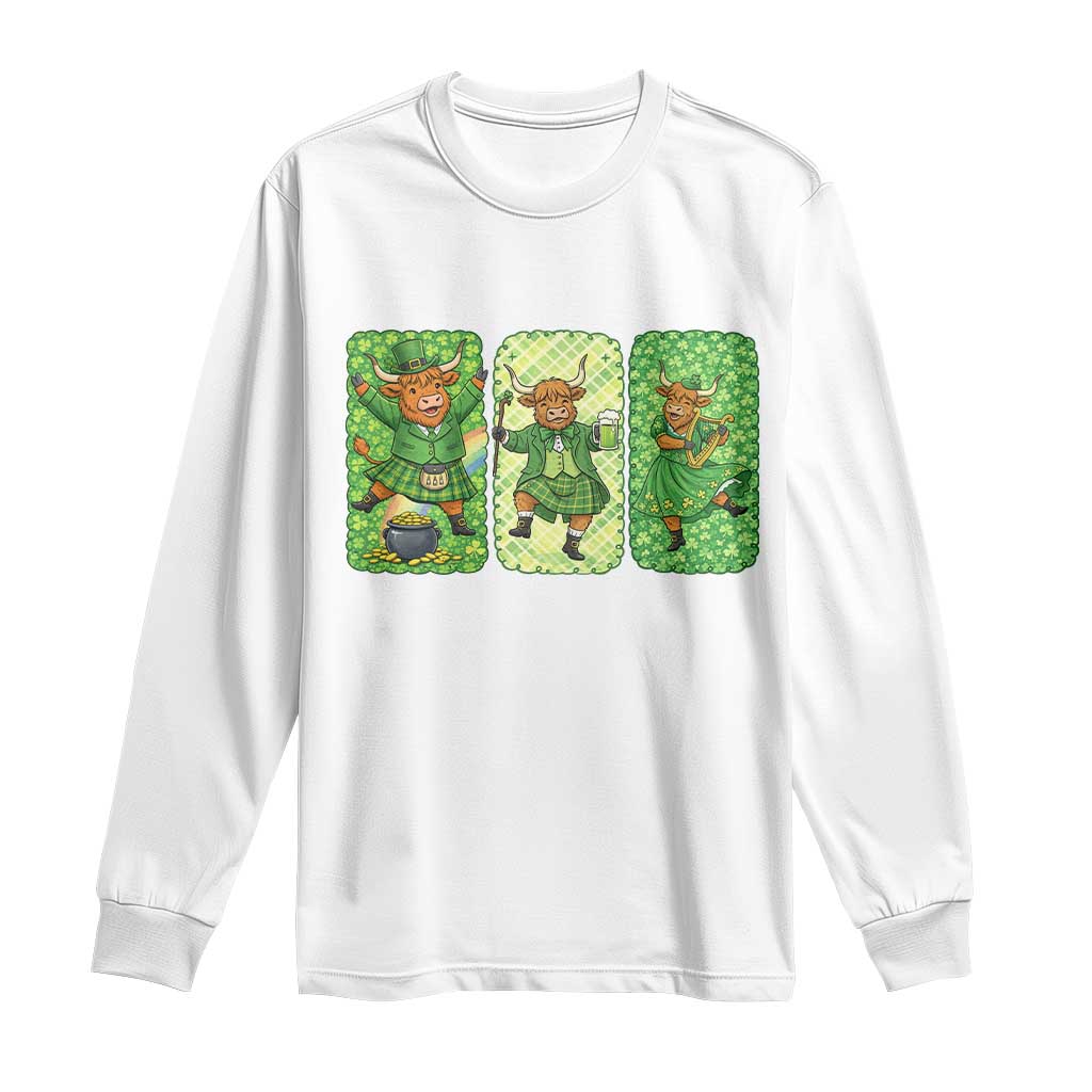Vintage Highland Cow St Patricks Day Long Sleeve Shirt Farm Lover Gift TS12 White Print Your Wear