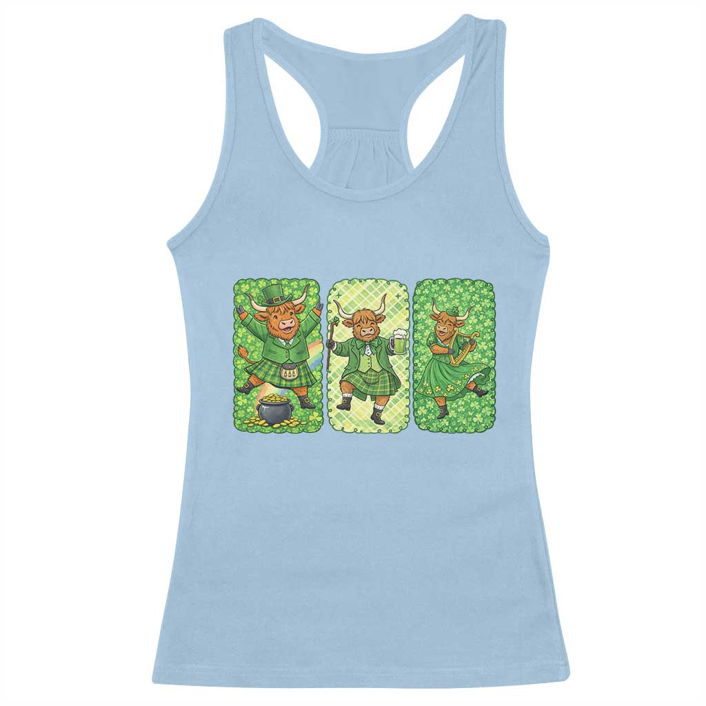 Vintage Highland Cow St Patricks Day Racerback Tank Top Farm Lover Gift TS12 Light Blue Print Your Wear