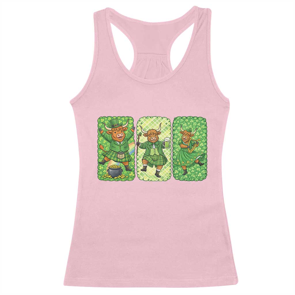 Vintage Highland Cow St Patricks Day Racerback Tank Top Farm Lover Gift TS12 Light Pink Print Your Wear