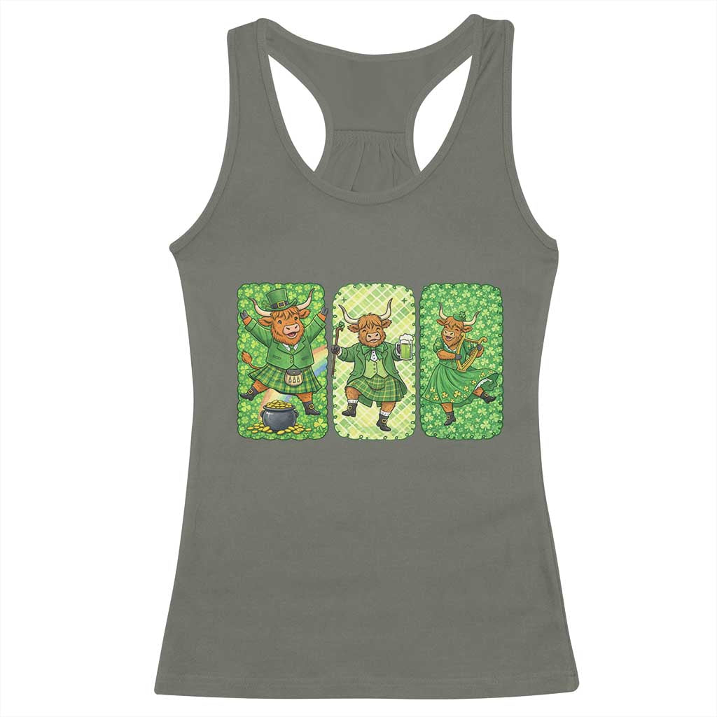 Vintage Highland Cow St Patricks Day Racerback Tank Top Farm Lover Gift TS12 Military Green Print Your Wear