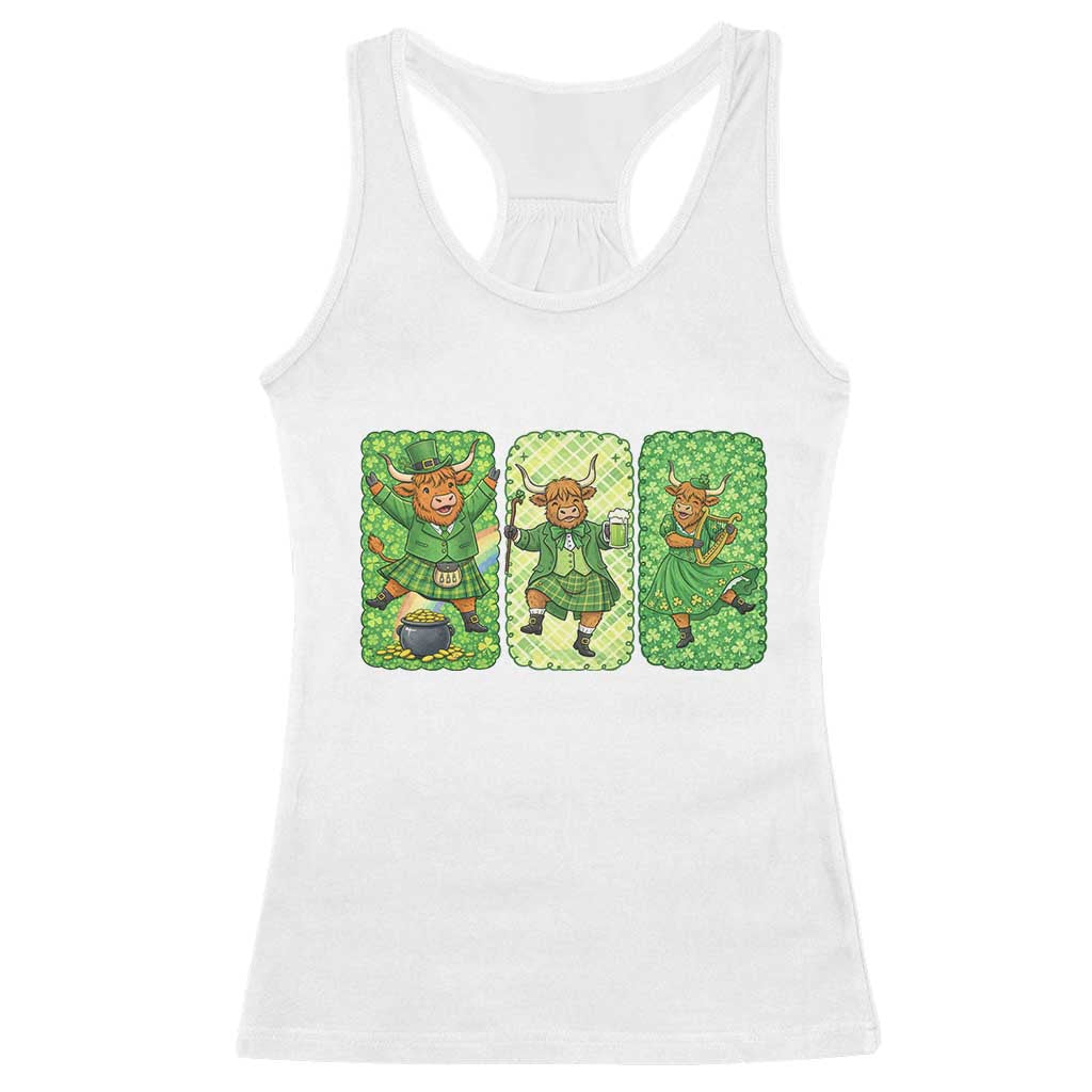 Vintage Highland Cow St Patricks Day Racerback Tank Top Farm Lover Gift TS12 White Print Your Wear