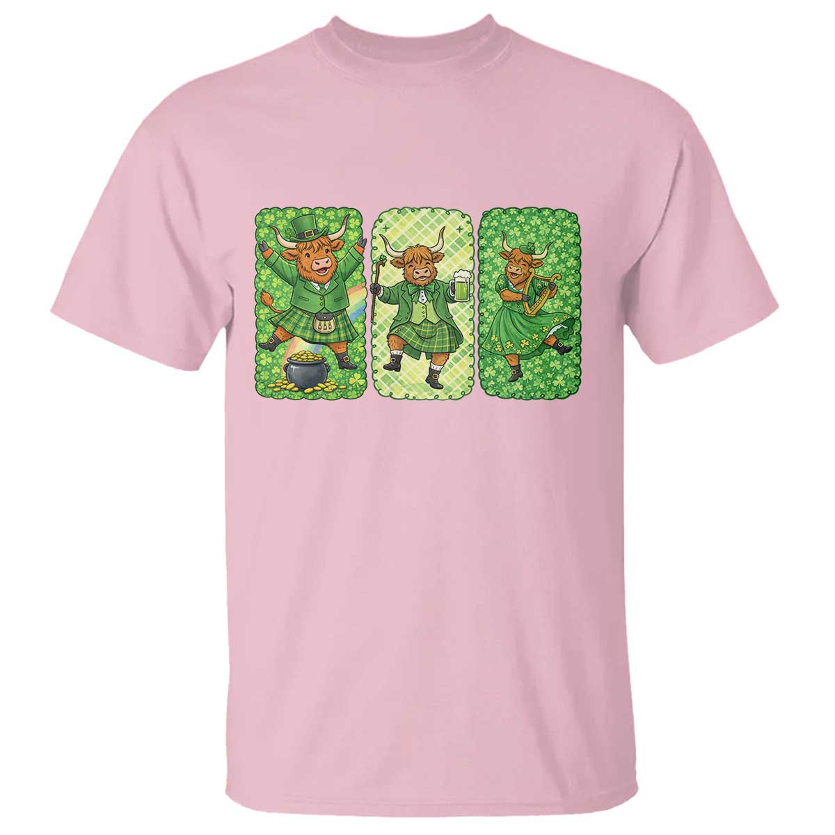 Vintage Highland Cow St Patricks Day T Shirt Farm Lover Gift TS12 Light Pink Print Your Wear