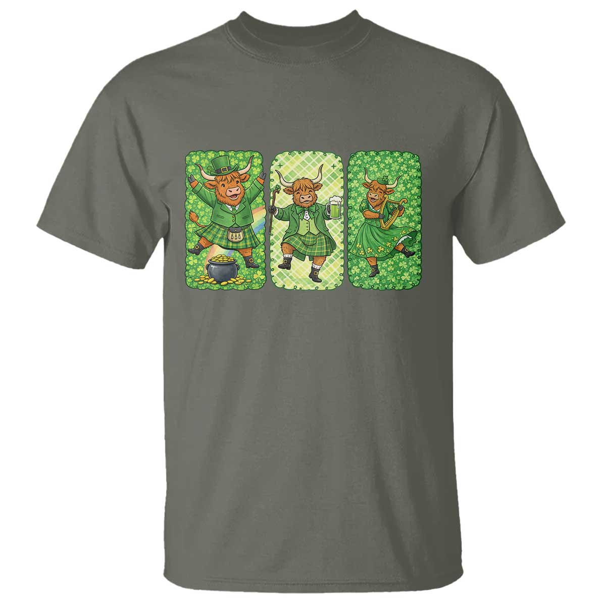 Vintage Highland Cow St Patricks Day T Shirt Farm Lover Gift TS12 Military Green Print Your Wear