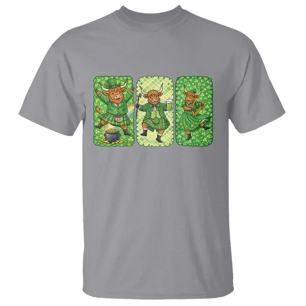 Vintage Highland Cow St Patricks Day T Shirt Farm Lover Gift TS12 Sport Gray Print Your Wear
