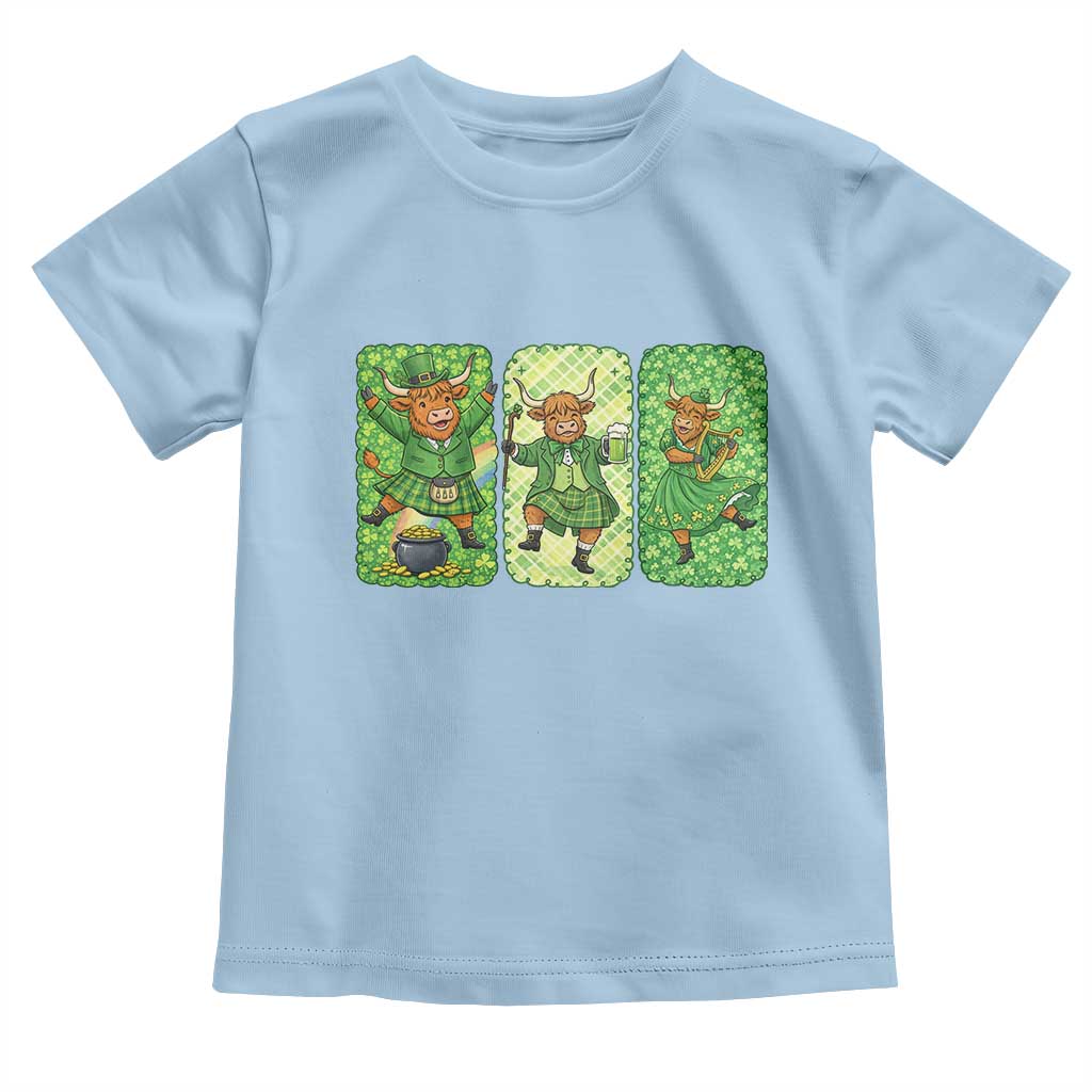 Vintage Highland Cow St Patricks Day Toddler T Shirt Farm Lover Gift TS12 Light Blue Print Your Wear