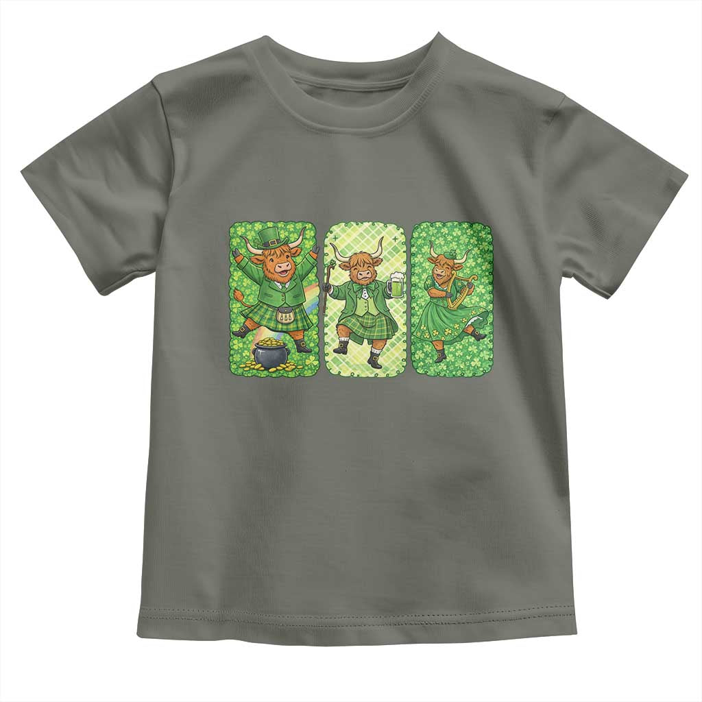 Vintage Highland Cow St Patricks Day Toddler T Shirt Farm Lover Gift TS12 Military Green Print Your Wear