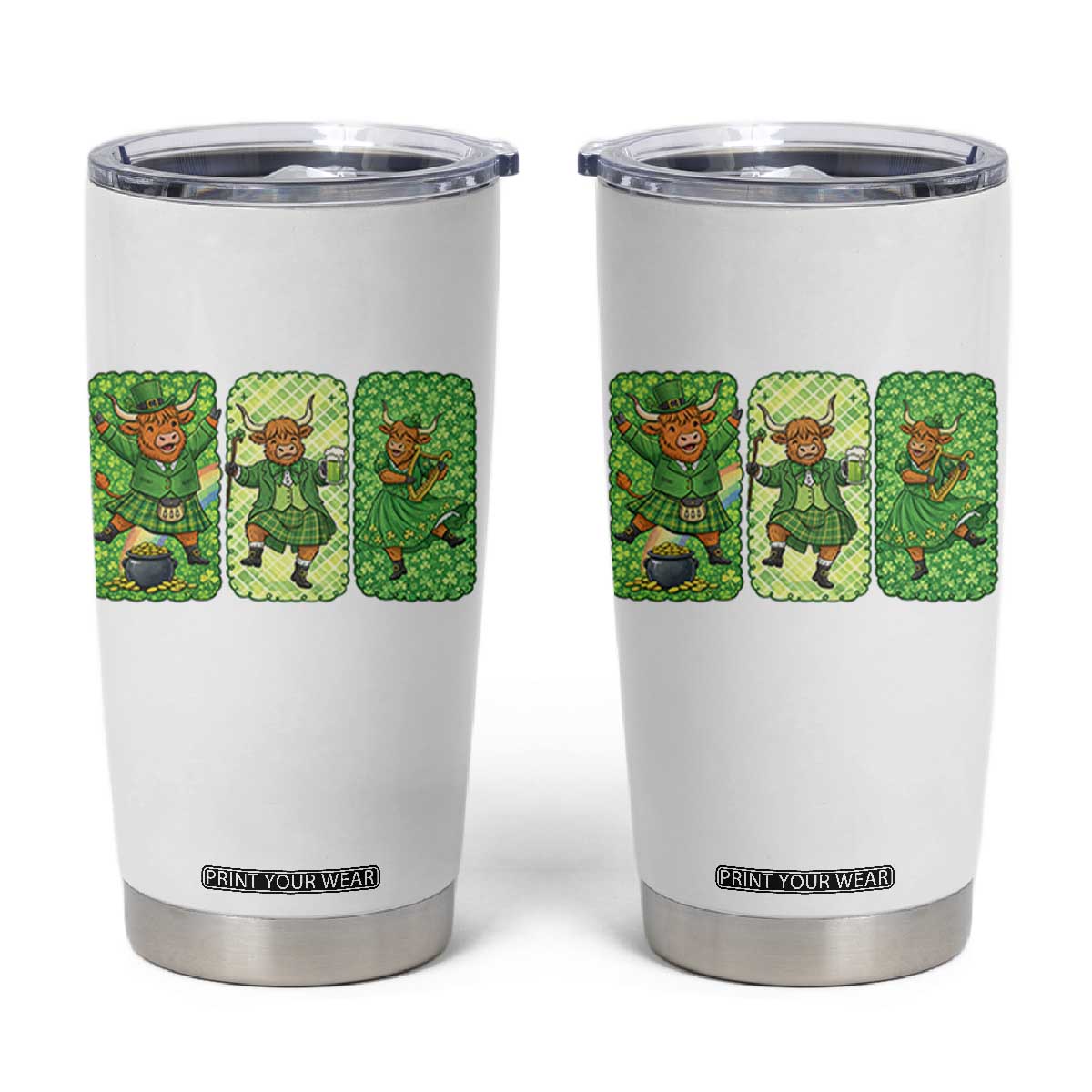 Vintage Highland Cow St Patricks Day Tumbler Cup Farm Lover Gift TS12 White Print Your Wear