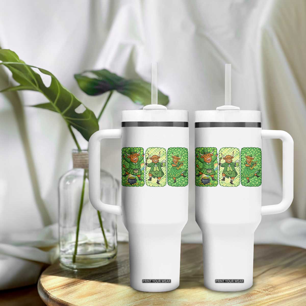 Vintage Highland Cow St Patricks Day Tumbler With Handle Farm Lover Gift TS12 Print Your Wear