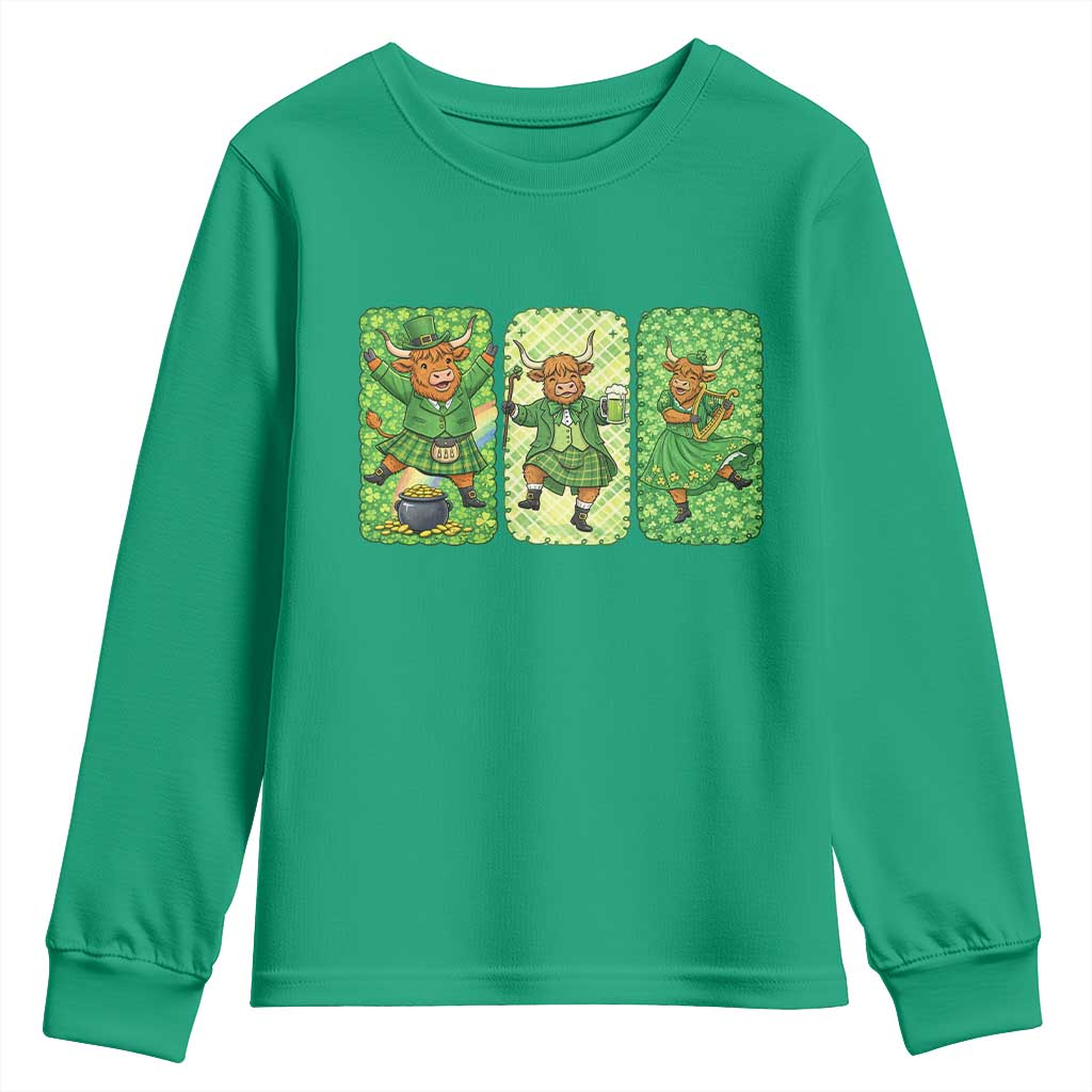 Vintage Highland Cow St Patricks Day Youth Sweatshirt Farm Lover Gift TS12 Irish Green Print Your Wear