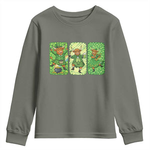 Vintage Highland Cow St Patricks Day Youth Sweatshirt Farm Lover Gift TS12 Military Green Print Your Wear