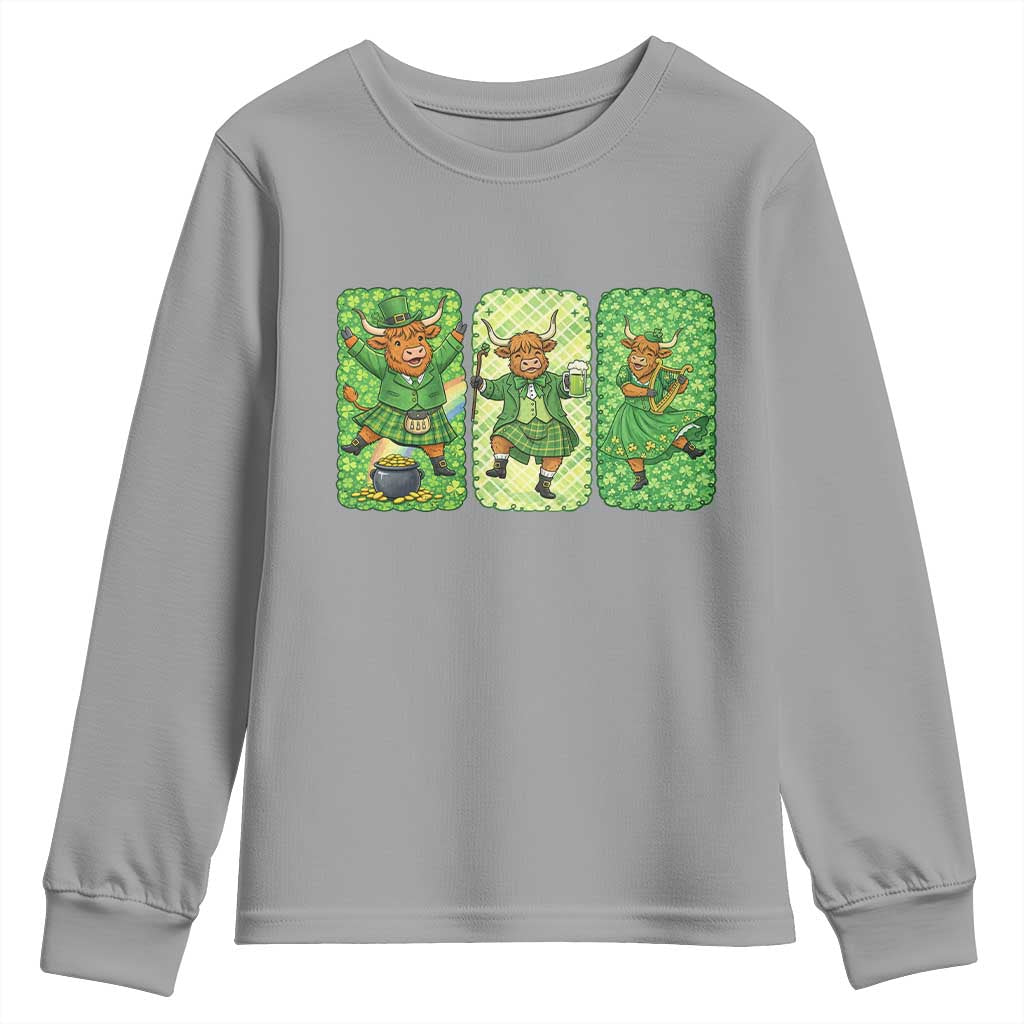 Vintage Highland Cow St Patricks Day Youth Sweatshirt Farm Lover Gift TS12 Sport Gray Print Your Wear