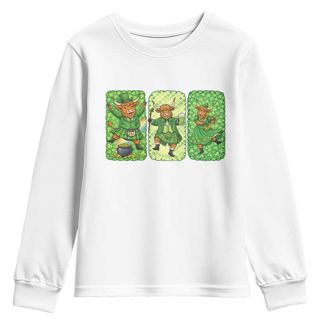 Vintage Highland Cow St Patricks Day Youth Sweatshirt Farm Lover Gift TS12 White Print Your Wear