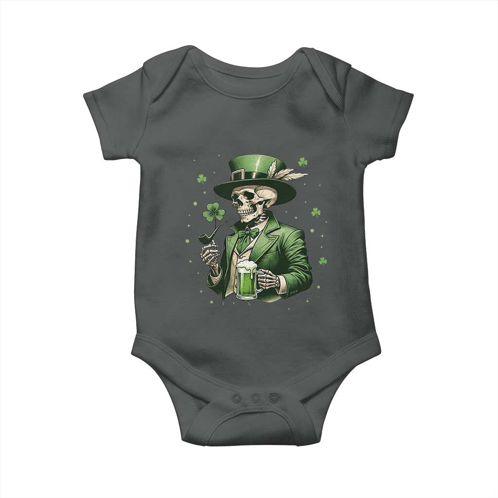 Skeleton St Patricks Day Drinking Baby Onesie Irish Party Gift TS12 Dark Heather Print Your Wear