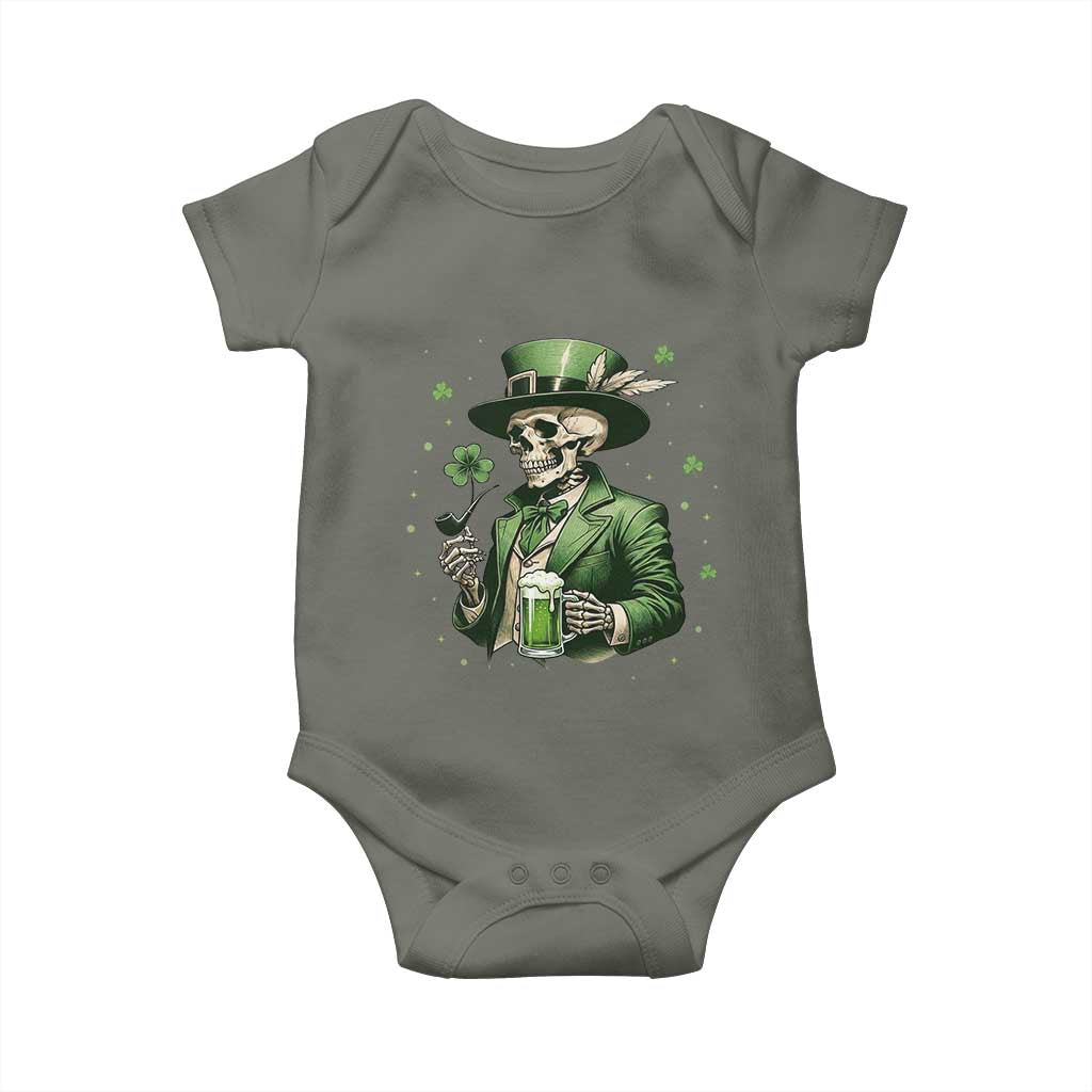 Skeleton St Patricks Day Drinking Baby Onesie Irish Party Gift TS12 Military Green Print Your Wear