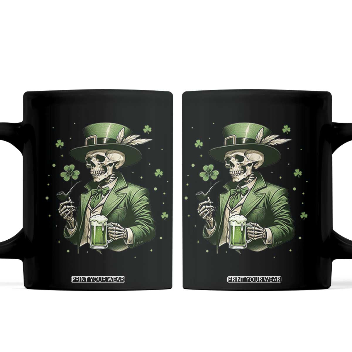 Skeleton St Patricks Day Drinking Coffee Mug Irish Party Gift TS12 Black Print Your Wear