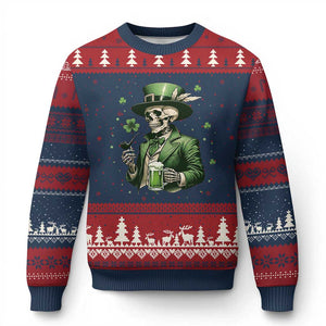 Skeleton St Patricks Day Drinking Ugly Christmas Sweater Irish Party Gift TS12 Navy Red Print Your Wear