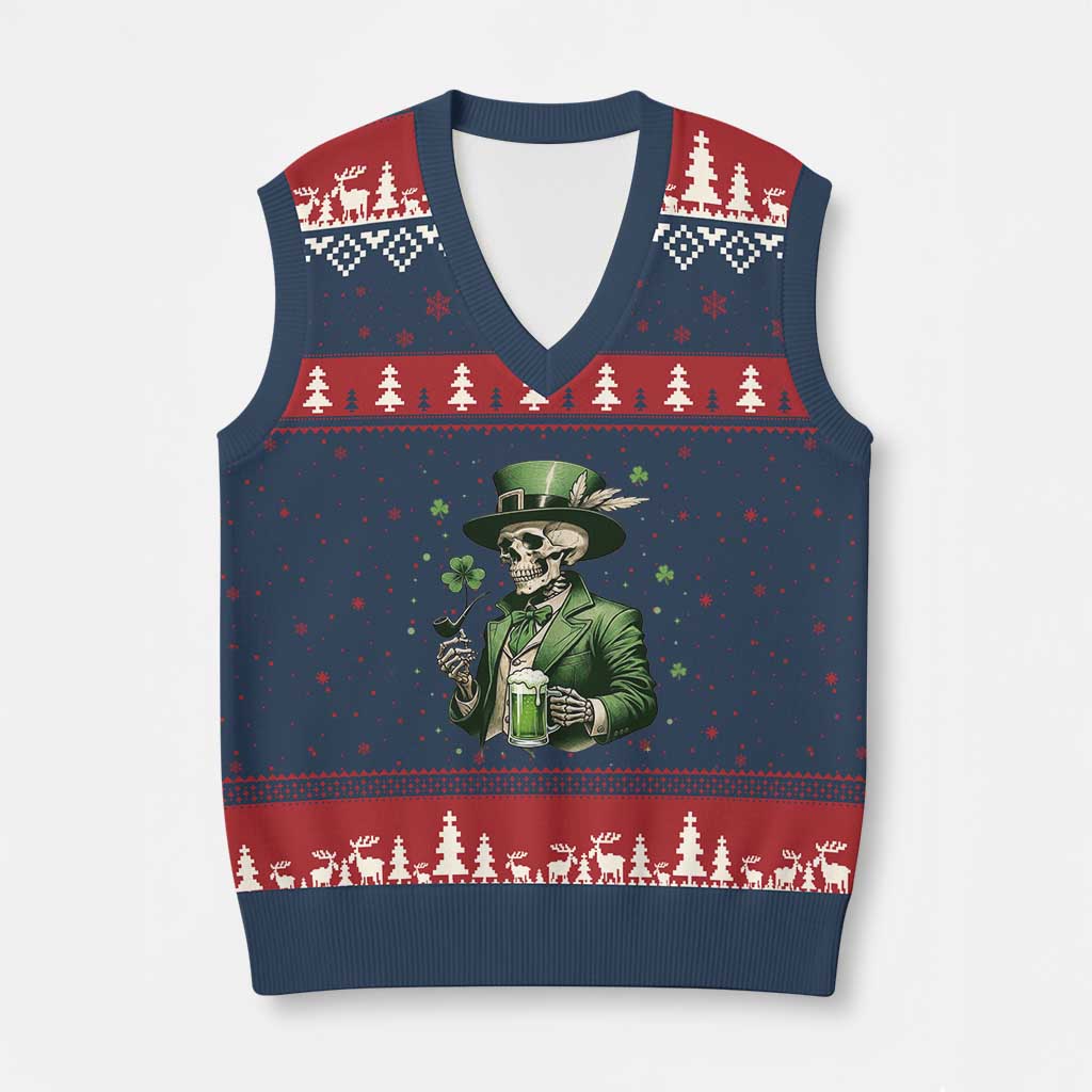 Skeleton St Patricks Day Drinking V-Neck Knit Sweater Vest Irish Party Gift TS12 Navy Red Print Your Wear