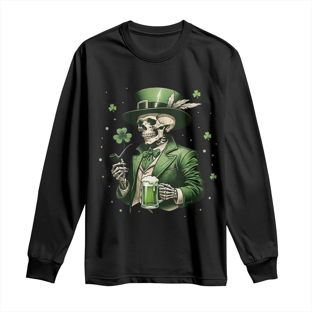 Skeleton St Patricks Day Drinking Long Sleeve Shirt Irish Party Gift TS12 Black Print Your Wear
