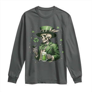 Skeleton St Patricks Day Drinking Long Sleeve Shirt Irish Party Gift TS12 Dark Heather Print Your Wear