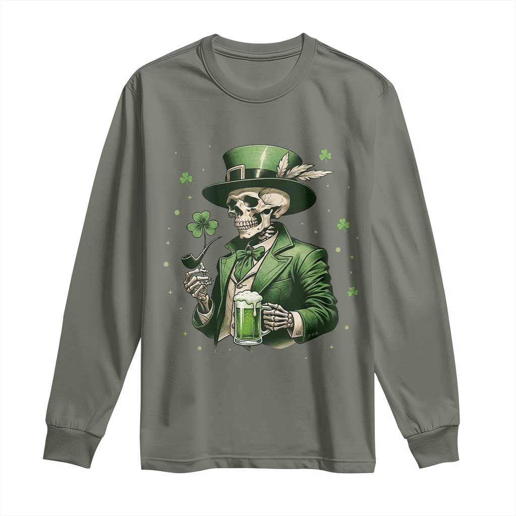 Skeleton St Patricks Day Drinking Long Sleeve Shirt Irish Party Gift TS12 Military Green Print Your Wear