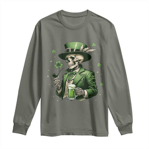 Skeleton St Patricks Day Drinking Long Sleeve Shirt Irish Party Gift TS12 Military Green Print Your Wear