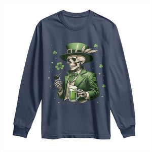 Skeleton St Patricks Day Drinking Long Sleeve Shirt Irish Party Gift TS12 Navy Print Your Wear