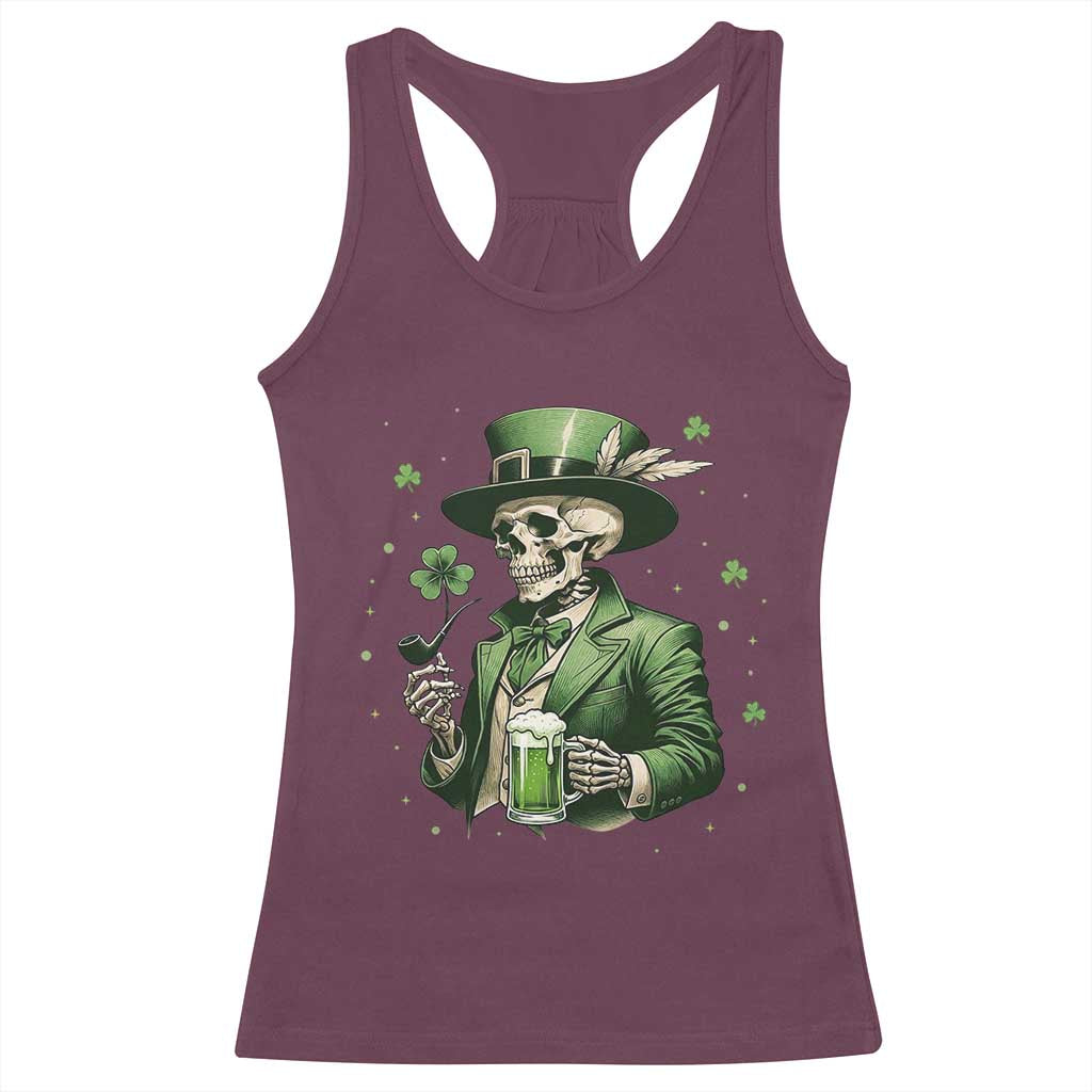 Skeleton St Patricks Day Drinking Racerback Tank Top Irish Party Gift TS12 Maroon Print Your Wear
