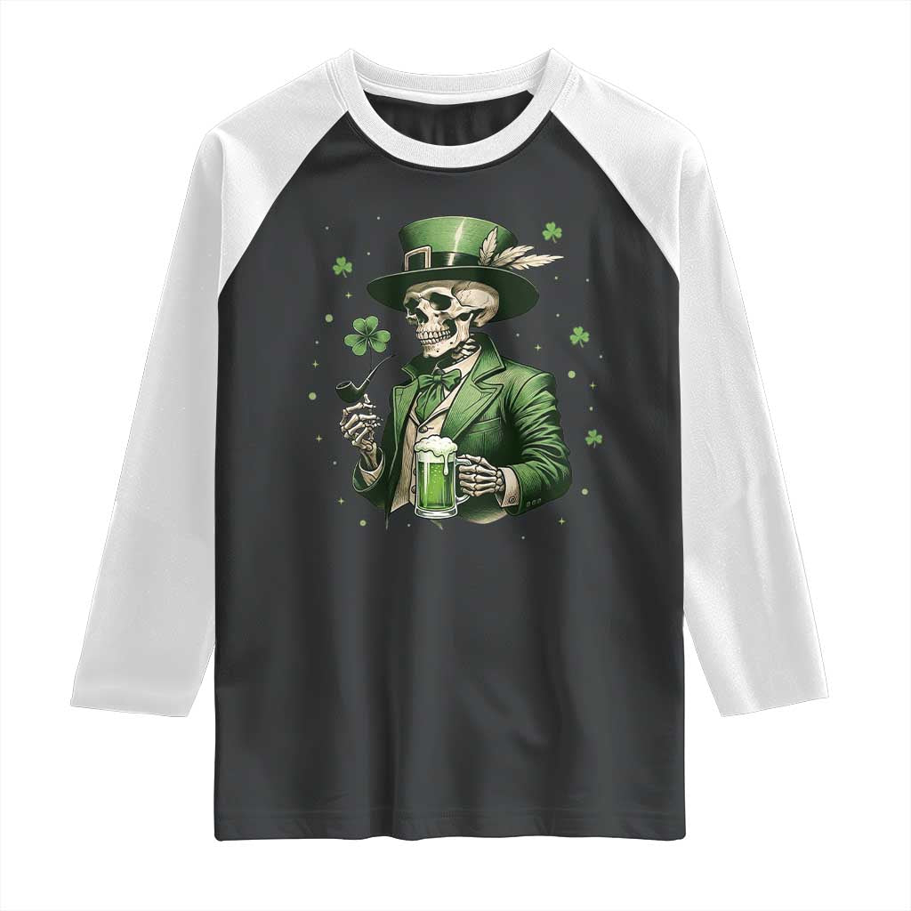 Skeleton St Patricks Day Drinking Raglan Shirt Irish Party Gift TS12 Black White Print Your Wear