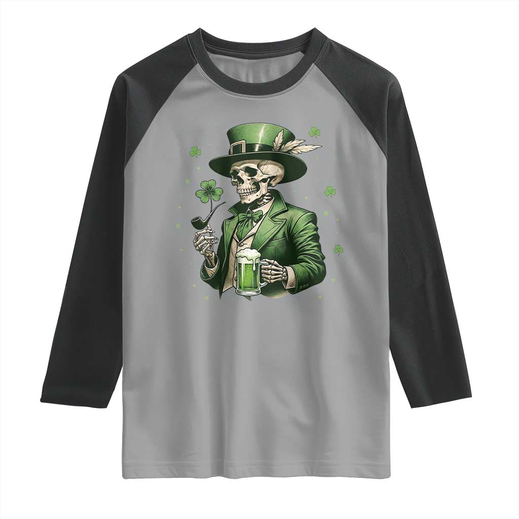 Skeleton St Patricks Day Drinking Raglan Shirt Irish Party Gift TS12 Sport Gray Black Print Your Wear