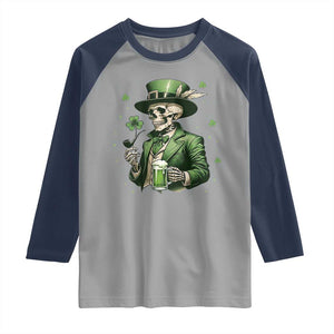 Skeleton St Patricks Day Drinking Raglan Shirt Irish Party Gift TS12 Sport Gray Navy Print Your Wear