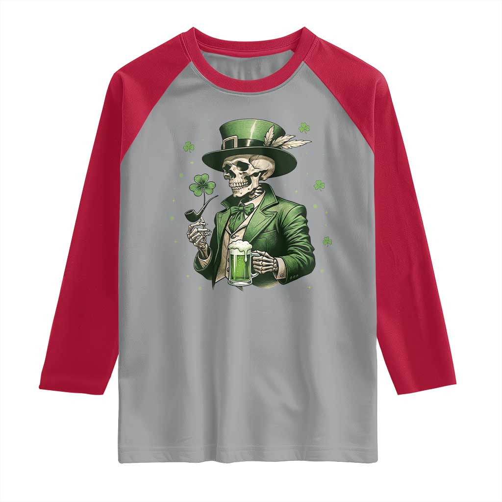 Skeleton St Patricks Day Drinking Raglan Shirt Irish Party Gift TS12 Sport Gray Red Print Your Wear