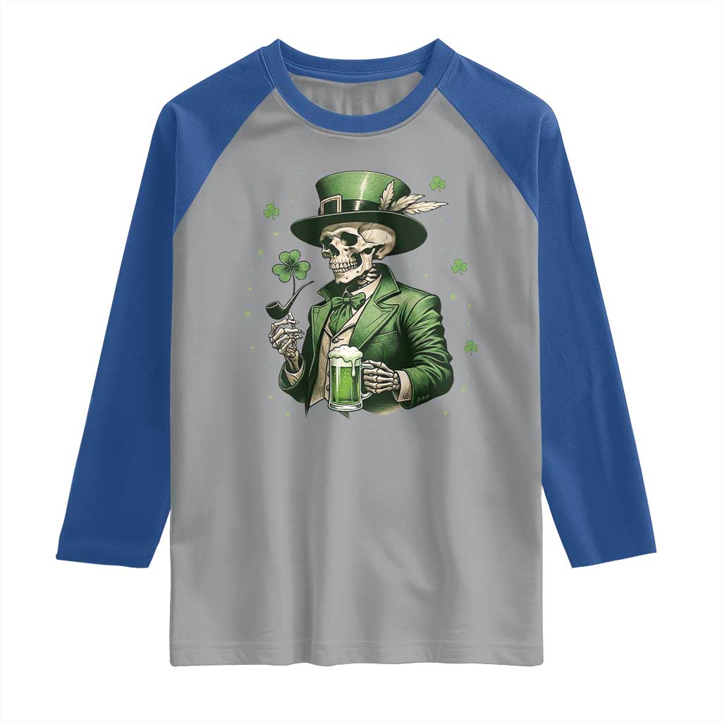 Skeleton St Patricks Day Drinking Raglan Shirt Irish Party Gift TS12 Sport Gray Royal Print Your Wear