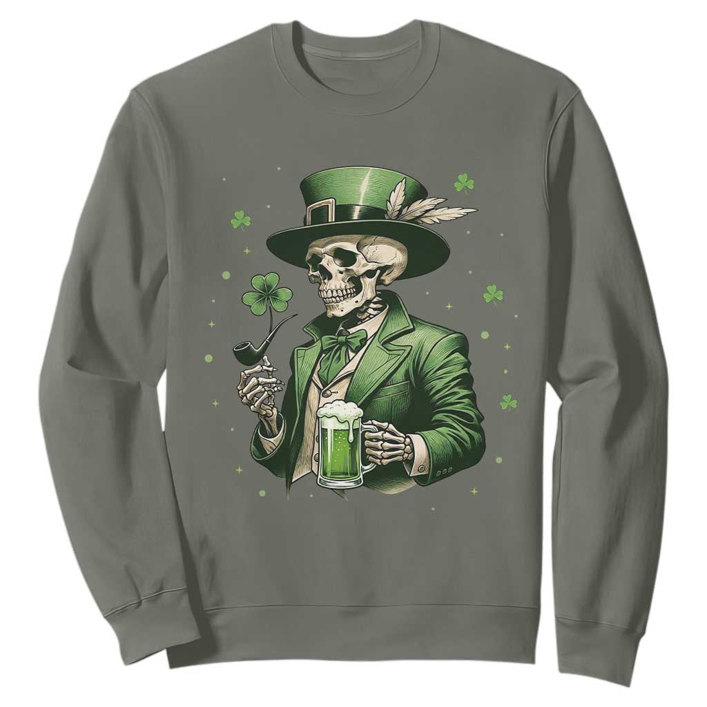 Skeleton St Patricks Day Drinking Sweatshirt Irish Party Gift TS12 Military Green Print Your Wear