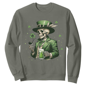 Skeleton St Patricks Day Drinking Sweatshirt Irish Party Gift TS12 Military Green Print Your Wear