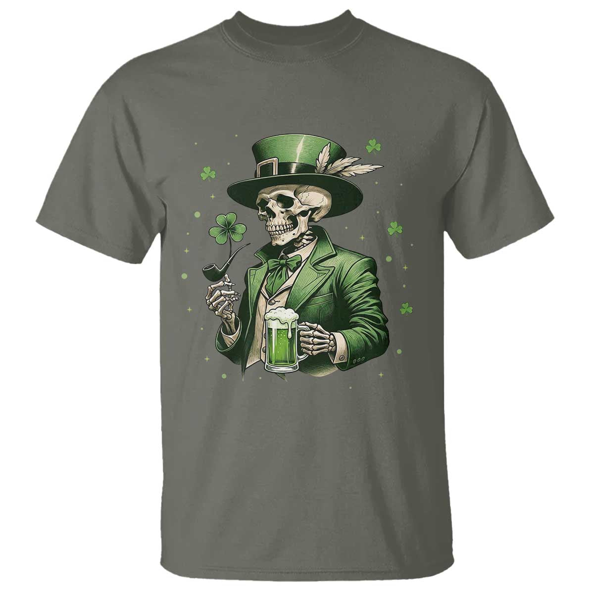 Skeleton St Patricks Day Drinking T Shirt Irish Party Gift TS12 Military Green Print Your Wear