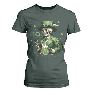 Skeleton St Patricks Day Drinking T Shirt For Women Irish Party Gift TS12 Dark Forest Green Print Your Wear