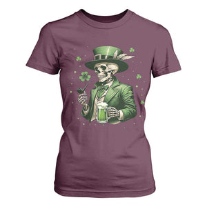 Skeleton St Patricks Day Drinking T Shirt For Women Irish Party Gift TS12 Maroon Print Your Wear