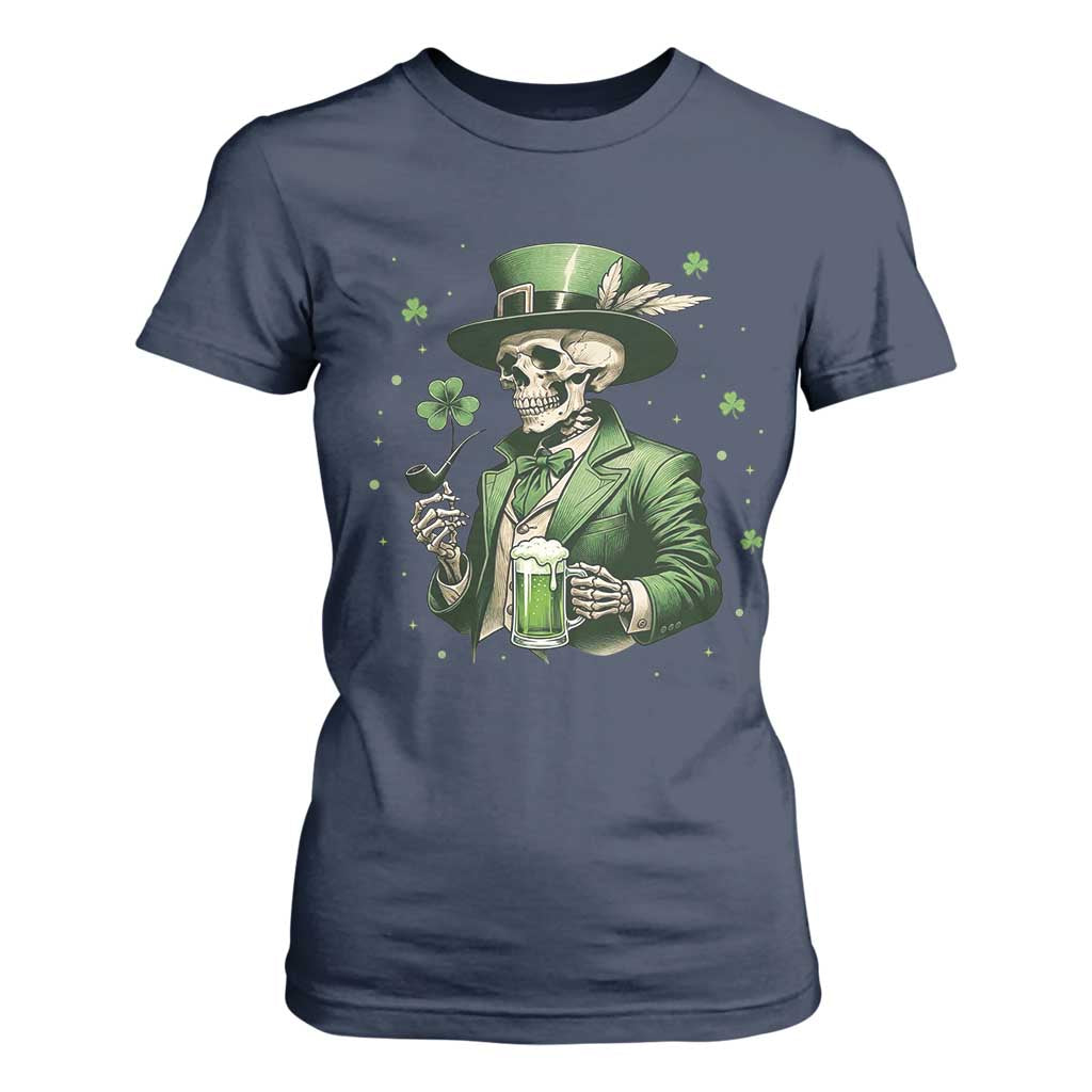 Skeleton St Patricks Day Drinking T Shirt For Women Irish Party Gift TS12 Navy Print Your Wear