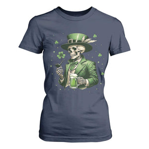 Skeleton St Patricks Day Drinking T Shirt For Women Irish Party Gift TS12 Navy Print Your Wear