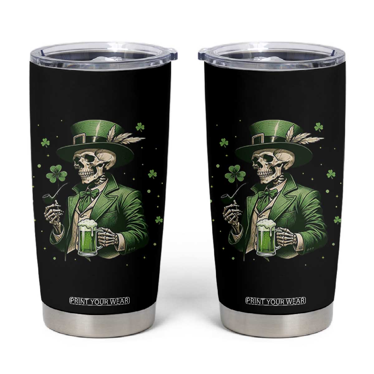 Skeleton St Patricks Day Drinking Tumbler Cup Irish Party Gift TS12 Black Print Your Wear